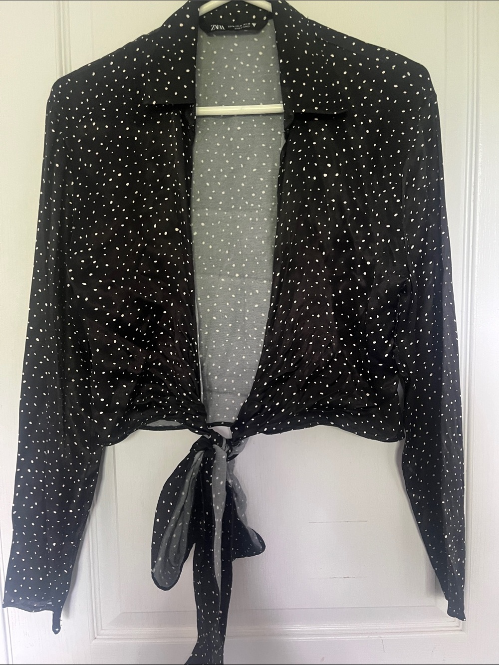 Zara Black Polka Dot Tie-Front Shirt